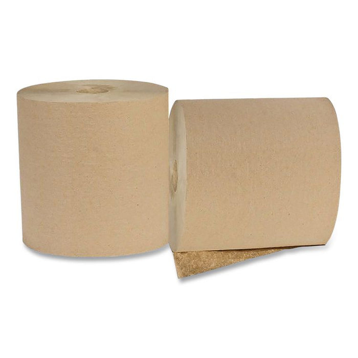 Recycled Hardwound Paper Towels, 1-Ply, 7.87" x 700 ft, Kraft, 12 Rolls/Carton