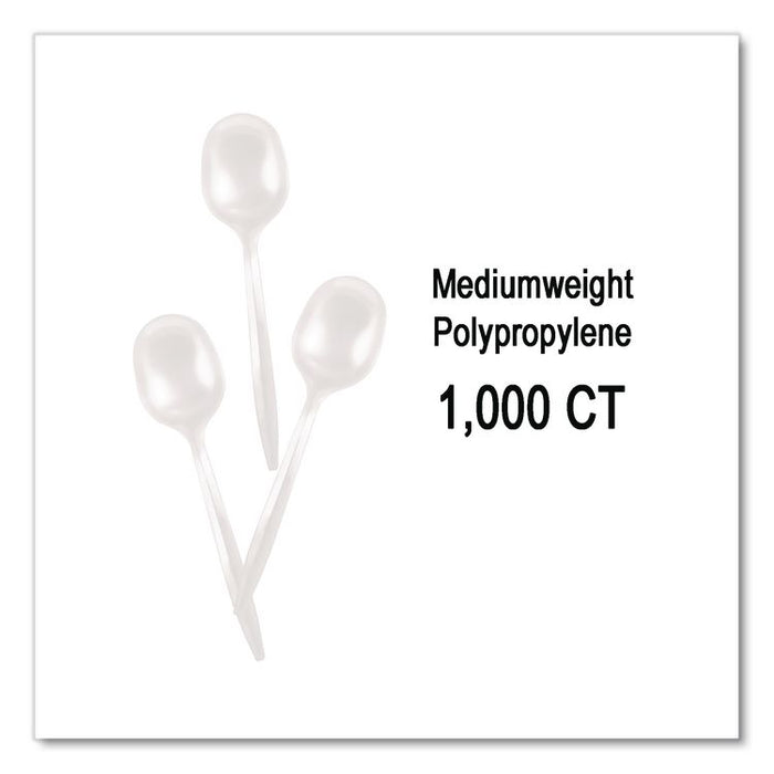 Mediumweight Polypropylene Cutlery, Soup Spoon, Plastic, White, 1,000/Carton