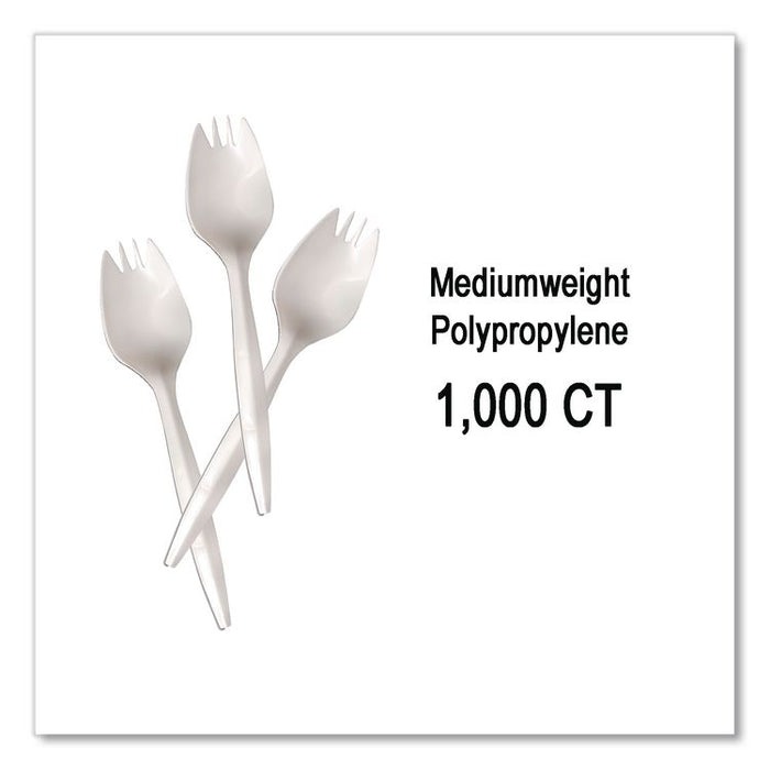 Mediumweight Polypropylene Cutlery, Spork, Plastic, White, 1,000/Carton