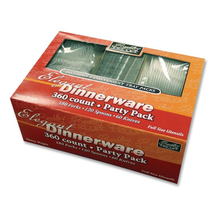 Heavyweight Party Pack, Heavyweight, Fork/Knife/Spoon, Plastic, Clear, 360/Pack