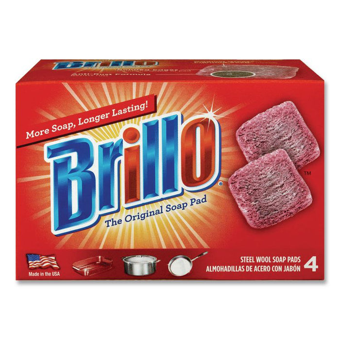 Steel Wool Soap Pads, 2.5 x 3, Gray/Pink, 4 Pads/Box, 12 Boxes/Carton