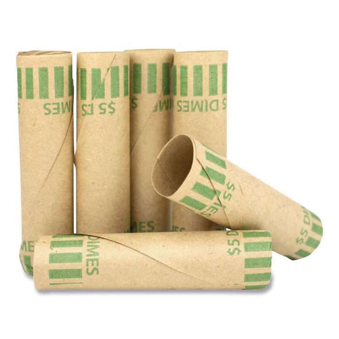 Gunshell Crimped-End Coin Wrapper, Dimes, Green/Kraft, 1,000/Carton
