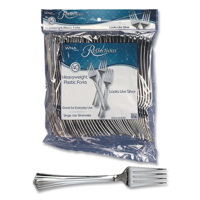 Reflections Heavyweight Plastic Utensils, Fork, Silver, 40/Pack, 8 Packs/Carton