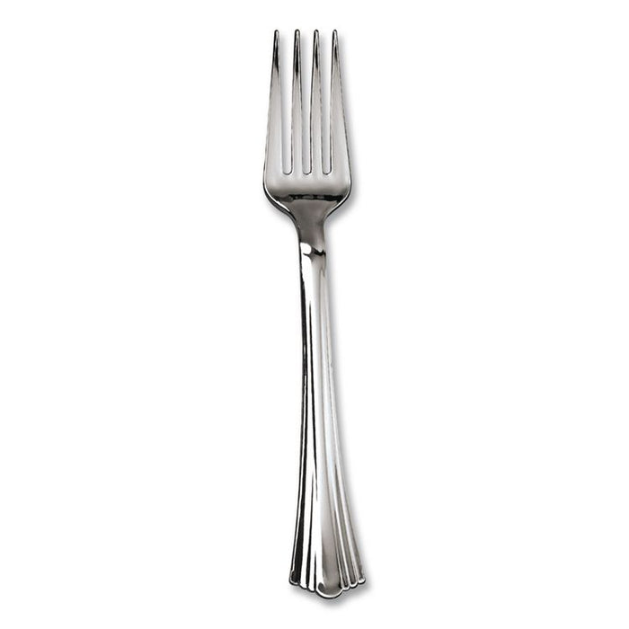 Reflections Heavyweight Plastic Utensils, Fork, Silver, 40/Pack, 8 Packs/Carton