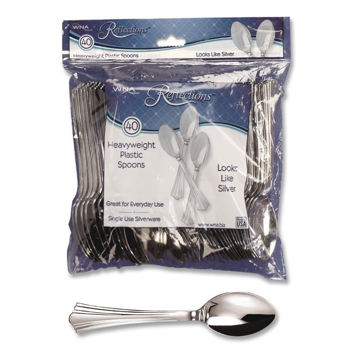 Reflections Heavyweight Plastic Utensils, Spoon, Silver, 40/Pack