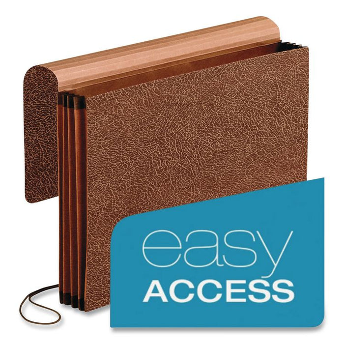 Premium Reinforced Expanding Wallet, 3.5" Expansion, 1 Section, Elastic Cord Closure, Legal Size, Red Fiber, 5/Box