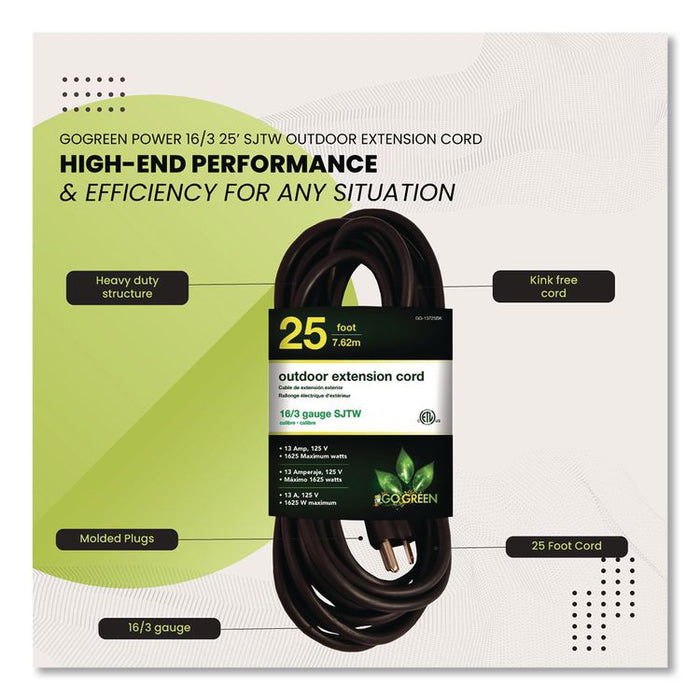 16 AWG Outdoor Extension Cord, 25 ft, 13 A, Black