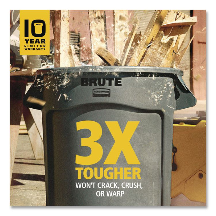 Vented Round Brute Container, 10 gal, Plastic, Dark Green