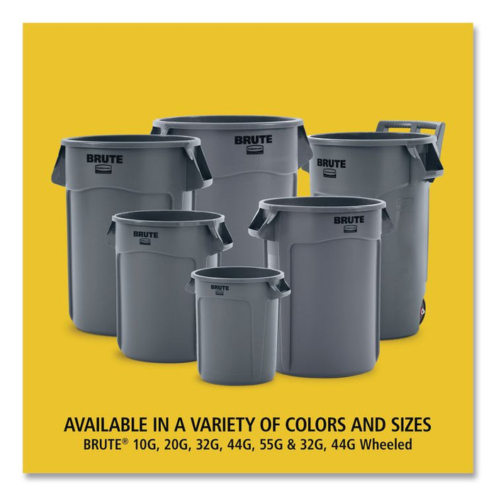 Vented Round Brute Container, 10 gal, Plastic, Dark Green