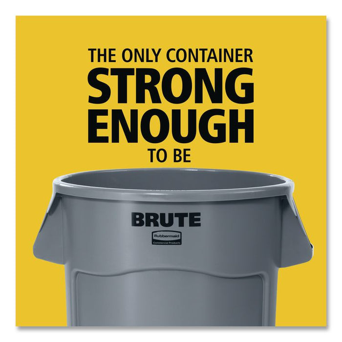 Vented Round Brute Container, 10 gal, Plastic, Yellow