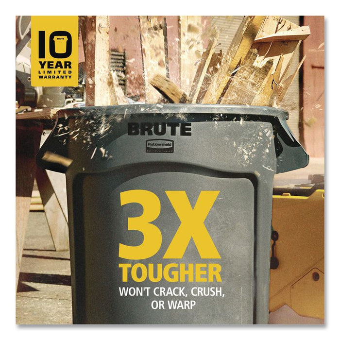 Vented Round Brute Container, 32 gal, Plastic, Black, 6/Carton