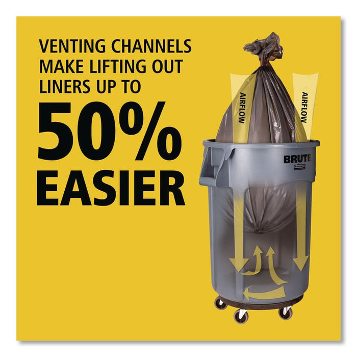 Vented Round Brute Container, 32 gal, Plastic, Black, 6/Carton