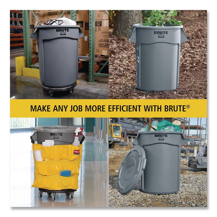 Vented Round Brute Container, 32 gal, Plastic, Black, 6/Carton
