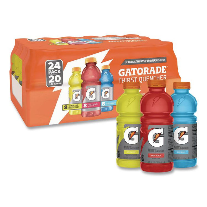 Rainbow Variety Pack, Cool Blue/Fruit Punch/Lemon Lime, 20 oz Bottle, 24/Carton