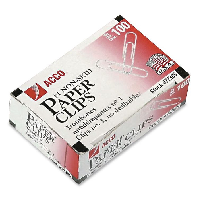 Paper Clips, #1, Nonskid, Silver, 100 Clips/Box, 10 Boxes/Pack