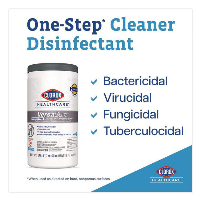 VersaSure Cleaner Disinfectant Wipes, 1-Ply, 12 x 12, Fragranced, White, 110/Bucket, 2 Buckets/Carton