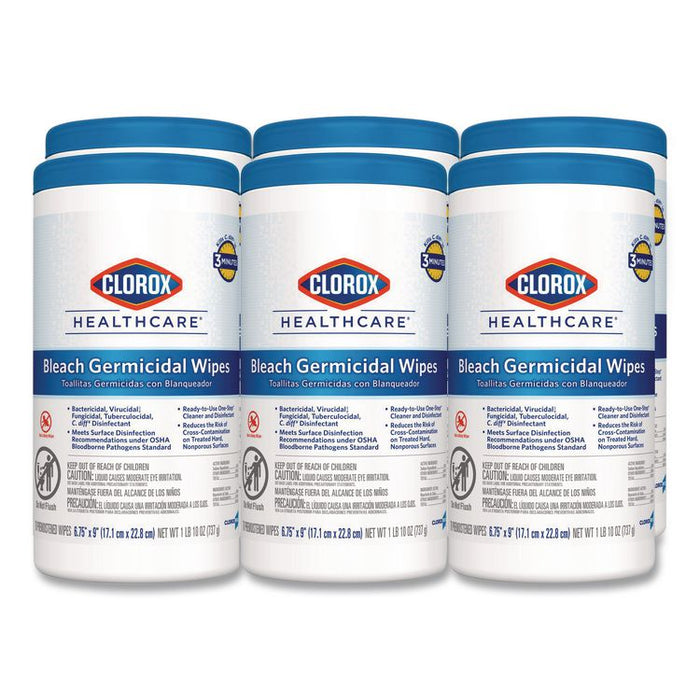 Bleach Germicidal Wipes, 1-Ply, 6.75 x 9, Unscented, White, 70/Canister, 6 Canisters/Carton