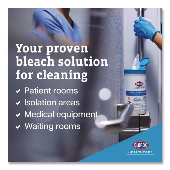 Bleach Germicidal Wipes, 1-Ply, 12 x 12, Unscented, White, 110/Bucket, 2 Buckets/Carton
