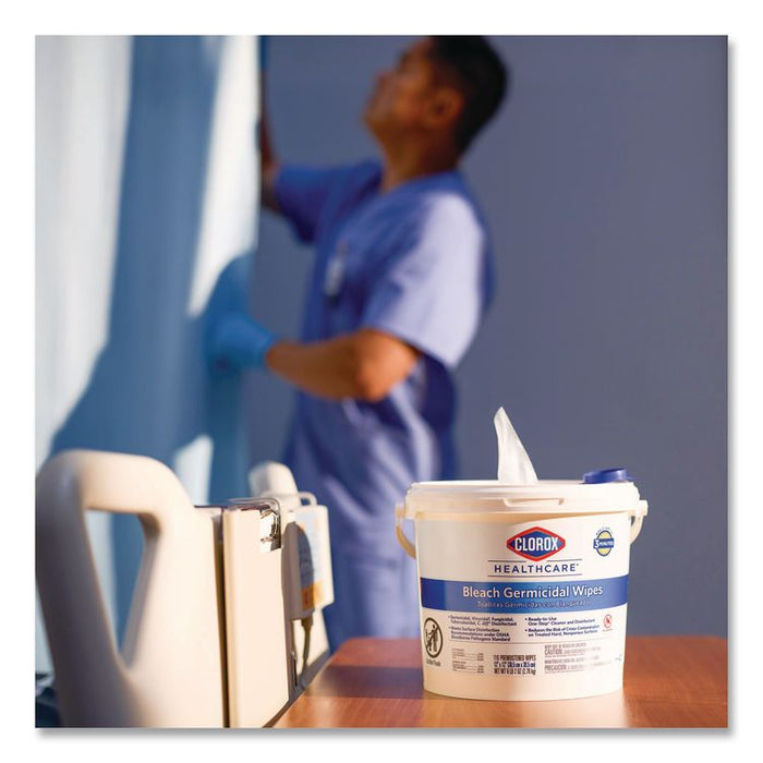 Bleach Germicidal Wipes, 1-Ply, 12 x 12, Unscented, White, 110/Bucket, 2 Buckets/Carton