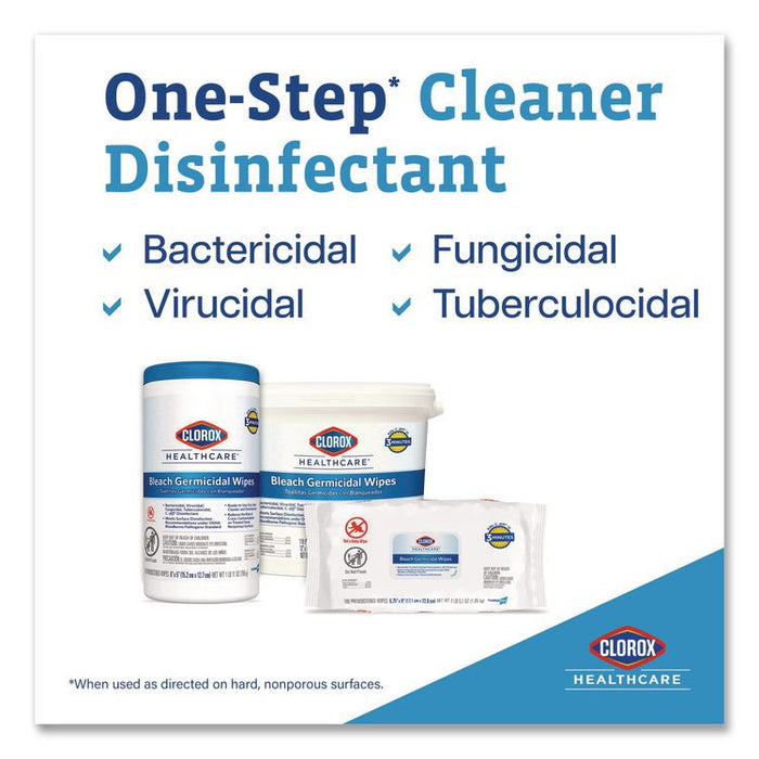 Bleach Germicidal Wipes, 1-Ply, 6 x 5, Unscented, White, 150/Canister, 6 Canisters/Carton
