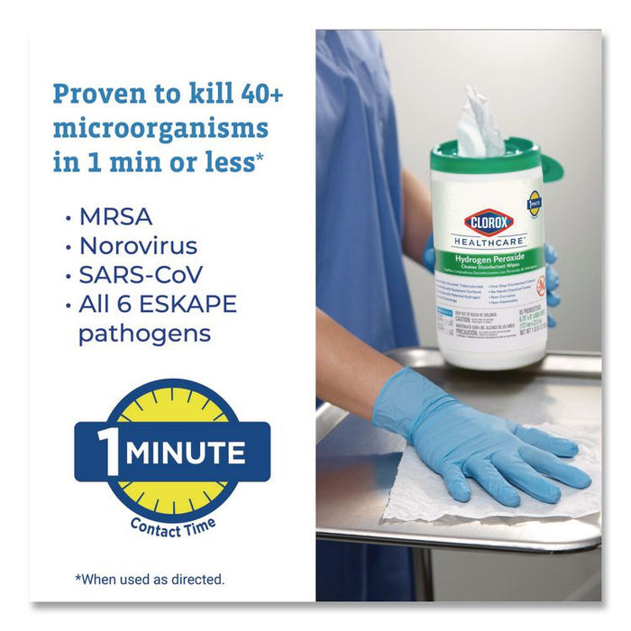 Hydrogen Peroxide Cleaner Disinfectant Wipes, 9 x 6.75, Unscented, White, 95/Canister, 6 Canisters/Carton