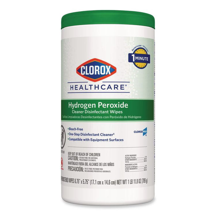 Hydrogen Peroxide Cleaner Disinfectant Wipes, 5.75 x 6.75, Unscented, White, 155/Canister, 6 Canisters/Carton