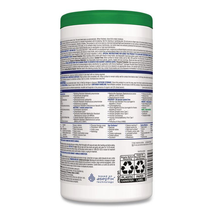 Hydrogen Peroxide Cleaner Disinfectant Wipes, 6.75 x 5.75, Unscented, 155 Wipes/Canister