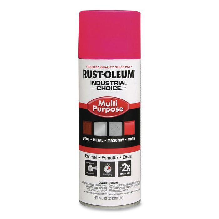 Industrial Choice 1600 System Multi-Purpose Enamel Spray Paint, Gloss Fluorescent Pink, 12 oz Aerosol Can, 6/Carton