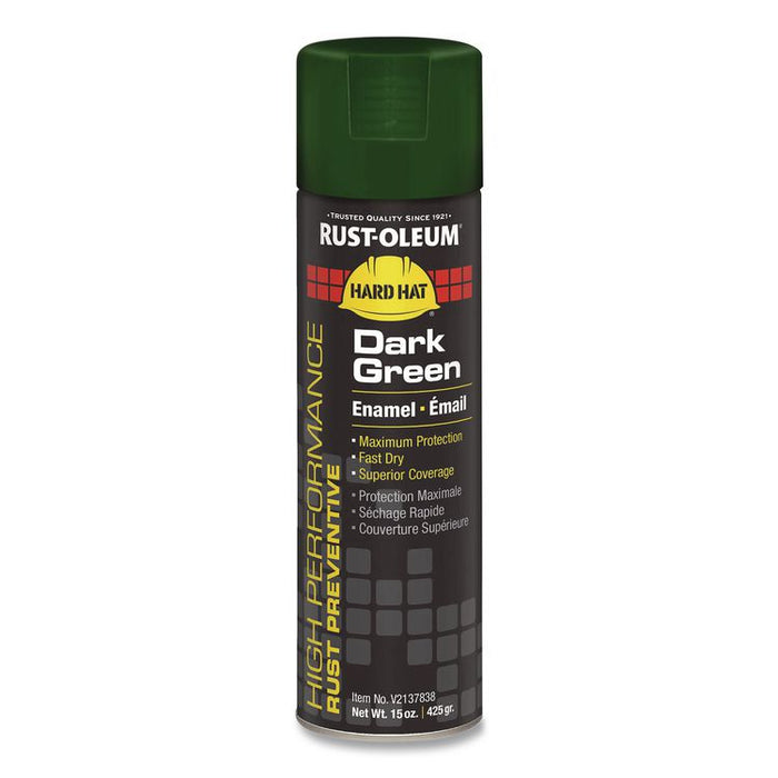 Hard Hat High Performance V2100 System Rust Preventive Enamel Spray Paint, Gloss Dark Green, Aerosol Can, 6/Carton