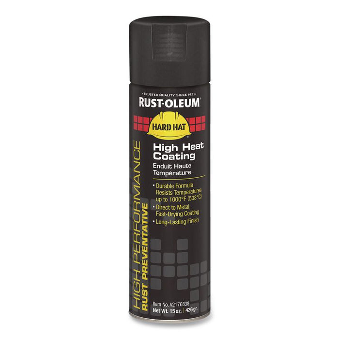 Hard Hat High Performance V2100 System Rust Preventive Enamel Spray Paint, Flat High Heat Black, 15 oz Aerosol Can, 6/Carton
