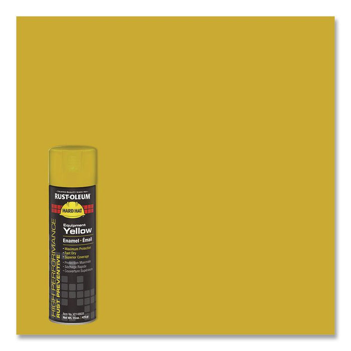 Hard Hat High Performance V2100 System Rust Preventive Enamel Spray Paint, Gloss Equipment Yellow,15 oz Aerosol Can, 6/Carton
