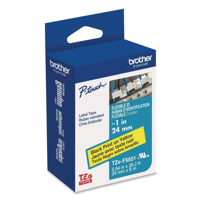 TZe Flexible Tape Cartridge for P-Touch Labelers, 0.94" x 26.2 ft, Black on Yellow