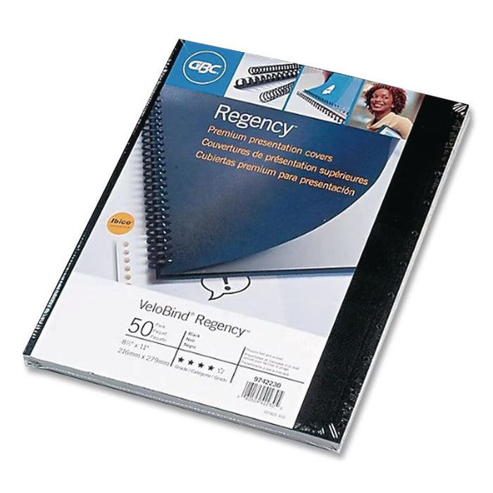 VeloBind Pre-Punched Presentation Covers with Leatherlike Texture, Paper, Square Corners, 11 x 8.5, Black, 50/Pack