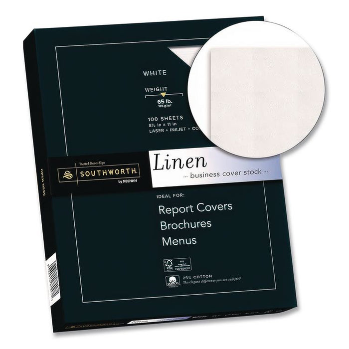 25% Cotton Linen Cover Stock, 65-lb Cover Weight, 8.5 x 11, Ivory, 100/Pack