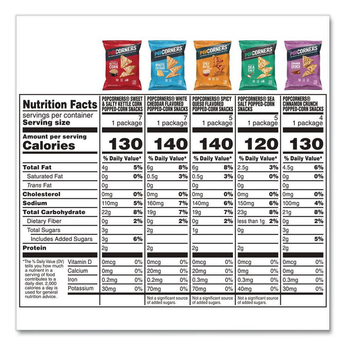 Popped Corn Chips Snacks Variety Pack, Assorted Flavors, 1 oz Bag, 28/Pack