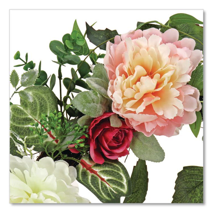 Mixed Garden Flowers Spring Wreath, 22" Diameter x 5"h, Pink