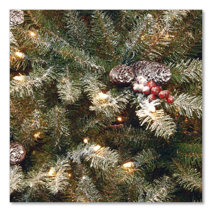 Pre-Lit Dunhill Fir Snowy Tree, 59" x 59" x 90", Green Tree, Green Tree Stand