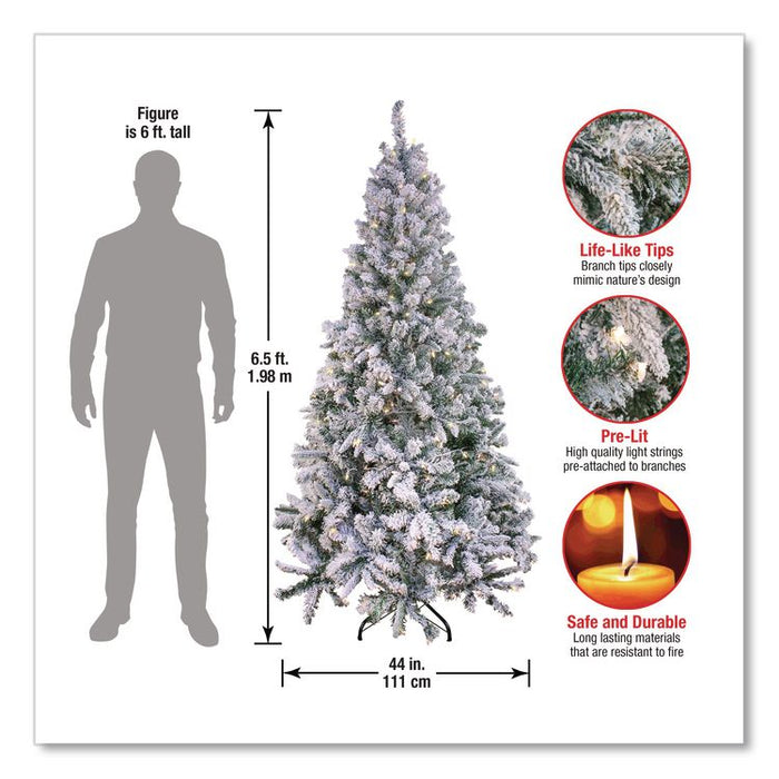 Pre-Lit Snowy Mixed Pine Tree, 44" x 44" x 78", Green Tree, Green Tree Stand
