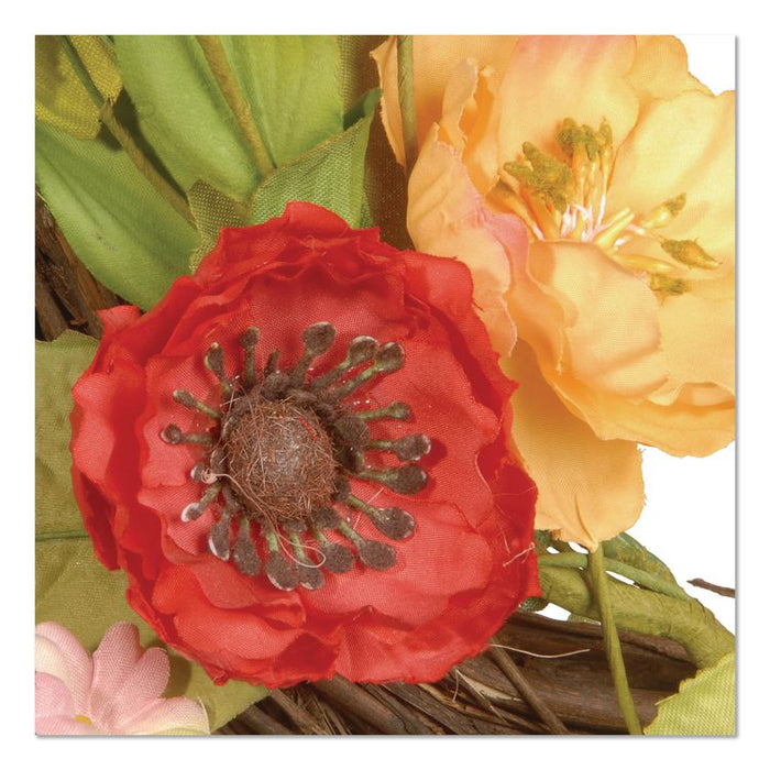 Spring Wreath, 22" Diameter x 3" h, Green/Pink/Red/Yellow