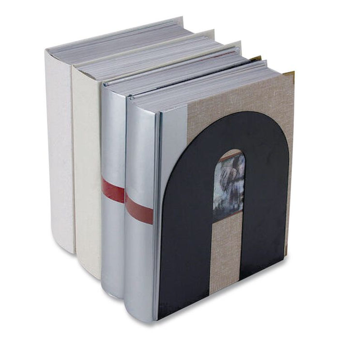 Heavy Duty Bookends, Nonskid Base, 8 x 8 x 10, Steel, Black, Pair