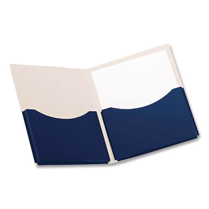Double Stuff Glossy Laminated Paper Twin-Pocket Folder, Accommodates (200) 11 x 8.5 Sheets, Navy, 20/Box
