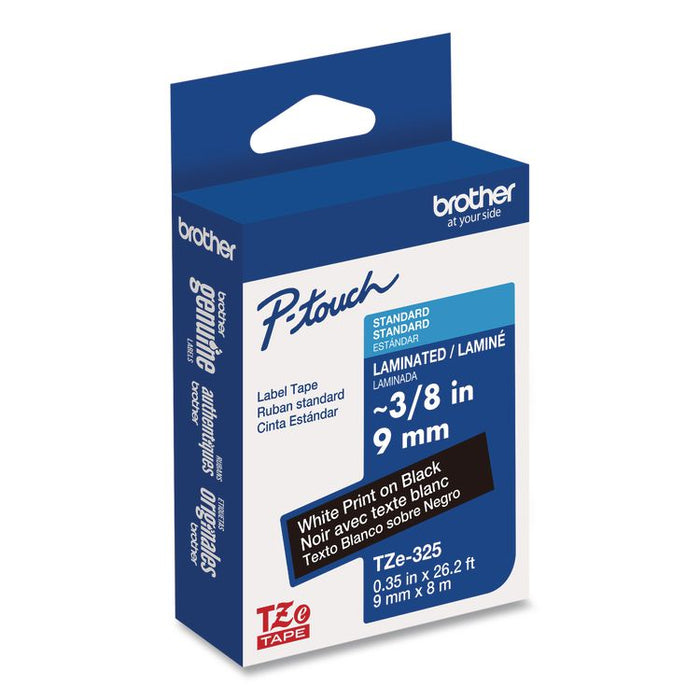 TZe Standard Adhesive Laminated Labeling Tape, 0.35" x 26.2 ft, White on Black