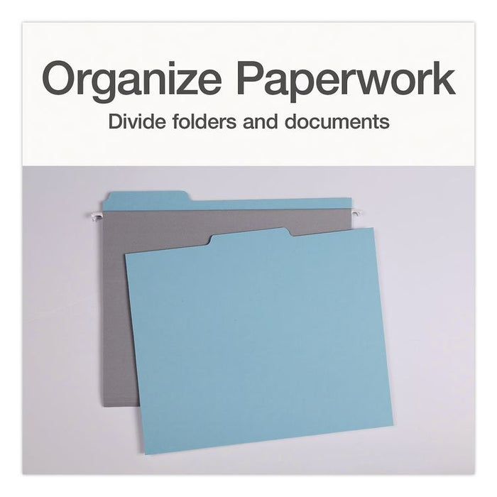 Blank Top Tab File Guides, 1/3-Cut Top Tab, Blank, 8.5 x 11, Blue, 100/Box