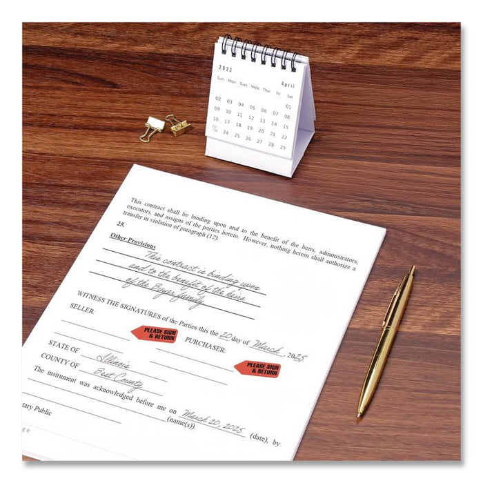 Arrow Message Page Flag Refills, "Please Sign and Return", Red, 120 Flags/Roll, 6 Rolls/Box