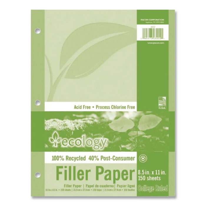 Ecology Filler Paper, 3-Hole, 8.5 x 11, Medium/College Rule, 150/Pack