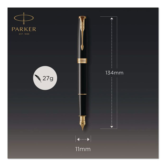 Sonnet Fountain Pen with Gift Box, Medium Fountain Nib, Black Ink, Black/Gold Barrel