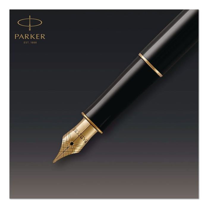 Sonnet Fountain Pen with Gift Box, Medium Fountain Nib, Black Ink, Black/Gold Barrel