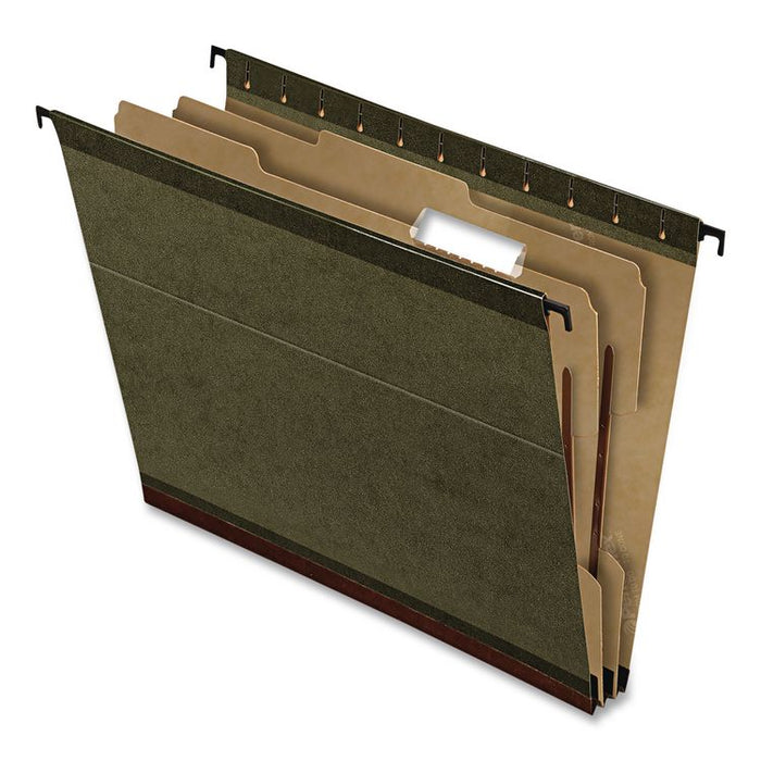 SureHook Reinforced Hanging Divider Folders, 1/5-Cut Tab, Expands 2", 1 Divider, 4 Fasteners, Letter Size, Green, 10/Box