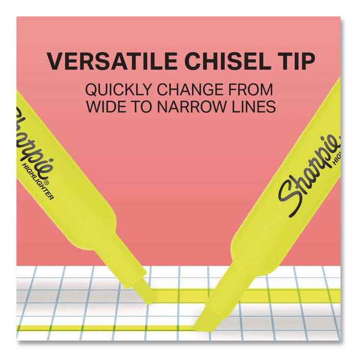 Tank Style Highlighters, Fluorescent Yellow Ink, Chisel Tip, Yellow Barrel, 4/Carton