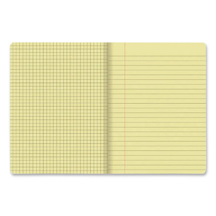 Dual Ruled Composition Book, Left: Quad Rule (4 sq/in), Right: Wide/Legal Rule (3/8"), Yellow Cover, (100) 9.75 x 7.5 Sheets
